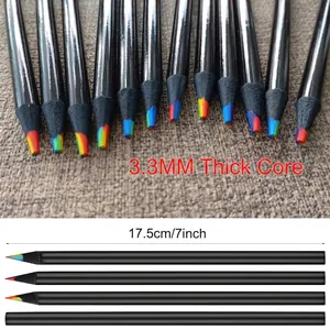 7-color rainbow core black wood pencils with 3.3mm lead and 17.5cm length dimensions