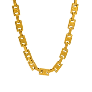 Detailed view of the 18K gold-plated necklace featuring textured rectangular links