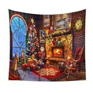Detailansicht eines Weihnachts-Kamins und Baumdrucks auf Polyester-Wandteppich