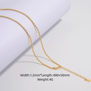 Minimalist S925 sterling silver beaded necklace in gold with 1.2mm width and 400+50mm length
