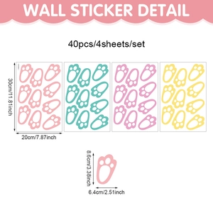 Detailed size specifications for 40pcs colorful bunny paw print floor stickers