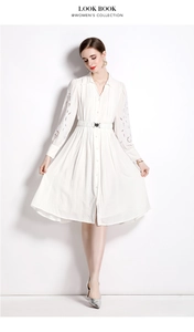 Détail d'une robe blanche élégante avec broderie ajourée et col chemise boutonné raffiné