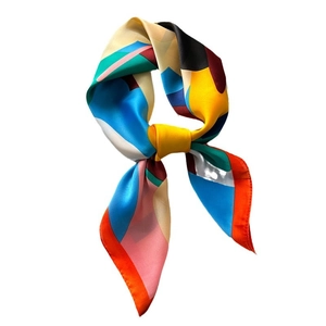 Colorful floral print satin neck scarf in a stylish bow knot design for women