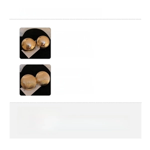 Detailed spec sheet for metallic gold ball earrings with smooth and striped textures