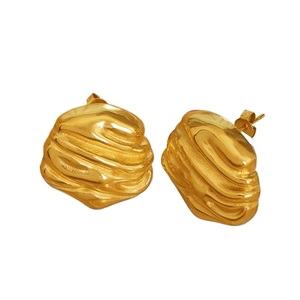 Irregular textured geometric earrings in 18k gold plated stainless steel on white back