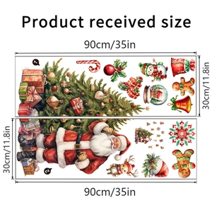 Detail of Santa and reindeer wall sticker sheet with product size 90x30cm dimensions