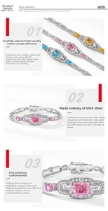 Close-up of S925 silver bracelets with colorful ice flower cut stones and polished finish