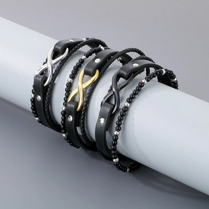 Multilayer braided leather infinity bracelets with magnetic clasp in a stylish set