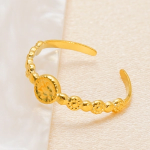 Vintage Round Disc Open Ring 18K Gold Plated Stainless Steel Daisy Floral Adjustable Finger Jewelry For Women