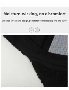Detail of wide sweatband design for moisture wicking inside the black baseball cap