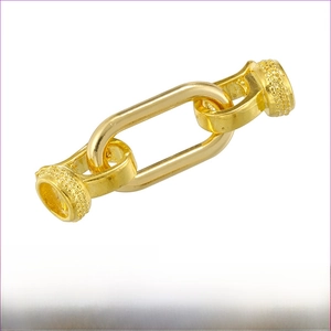Polished brass necklace connector link in gold finish with dimensions 10mm by 36mm