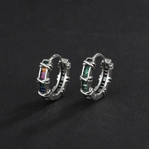 Vintage S925 silver stud earrings with colorful gemstones and cross-strap design