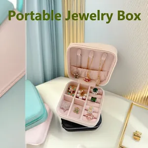 Portable PU Leather Jewelry Box Travel Mini Jewelry Storage Box Velvet Lining Case For Earrings Rings Necklaces Organizer