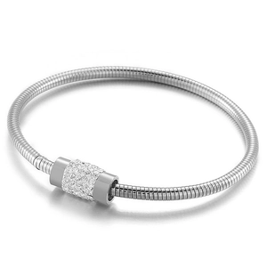 Bracelet chaîne serpent en acier inoxydable argenté avec charme cylindrique en zircon