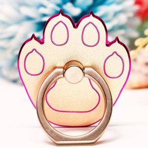 Pink animal paw metal phone ring holder and kickstand with a glossy gold finish