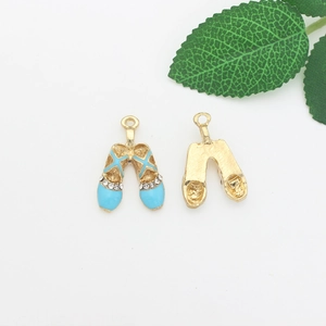Blue enamel ballet slipper charm with gold base and rhinestones for DIY jewelry