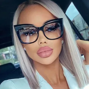 Women Cat Eye Sunglasses Large Square Frame Retro Vintage Fashion UV400 Protection Metal Hinge Gradient Lens