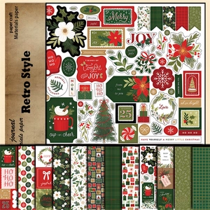 Close-up of vintage Christmas journaling papers with retro holiday patterns and textures