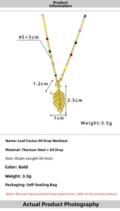 Detailed view of leaf pendant size dimensions and titanium steel chain specifications