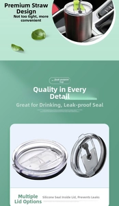 Detail showing leak-proof lids and silicone sealing rings for 20oz stainless steel tumblers