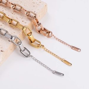 Three-color stainless steel extension chains in gold, silver, and rose gold finishes
