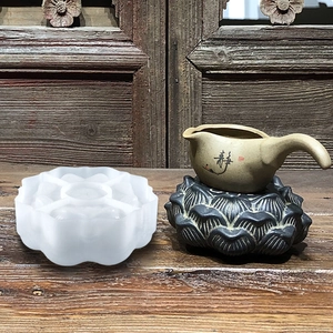 Lotus shaped silicone mold for resin casting with finished ceramic tea set display