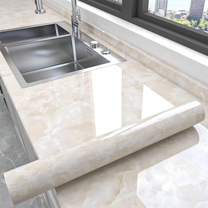 Marble Pattern Self Adhesive Wallpaper PVC Aluminum Foil Oilproof Waterproof Heat Resistant Kitchen Countertop Cabinet Decor