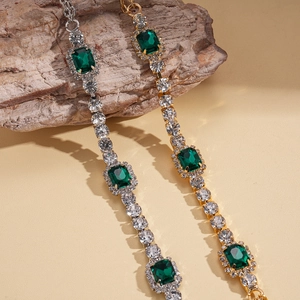 Luxe emerald-cut green crystal chest chain in gold and silver stainless steel