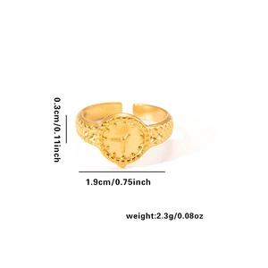 Detail showing 18k gold plated clock-style ring dimensions 0.3cm and 2.3g weight