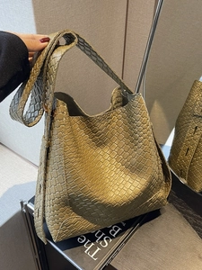 Olive green woven texture hobo shoulder bag with wide strap for casual daily use