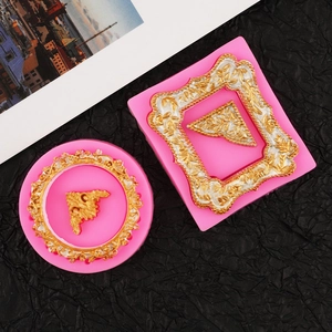 Macro view of vintage lace wreath silicone molds with intricate embossed floral textures