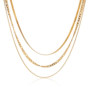Dreilagiges goldbeschichtetes Titancollier-Set mit Schlangen- und Figaro-Ketten