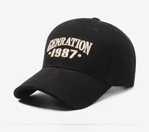 Detail of GENERATION 1987 3D embroidery on black cotton twill baseball cap