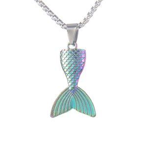 Chroma gradient stainless steel mermaid tail pendant necklace on a silver chain
