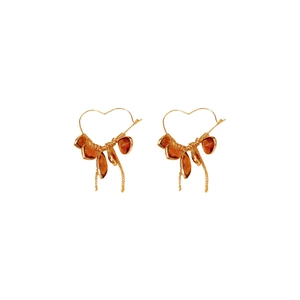 18K gold plated heart hoop earrings with amber glass pendants and metal tassels