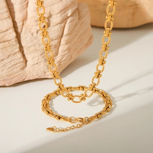 Minimalist 18K gold plated stainless steel chain necklace with textured geometric links