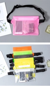 Detail of semi-transparent PVC waterproof waist bags showing large capacity storage