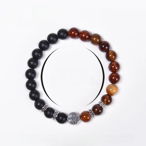 Tiger eye and lava stone beads bracelet with tree of life charm and product dimensions