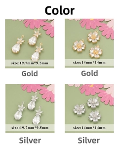 18k gold plated flower pendants with cubic zirconia in teardrop and round shapes