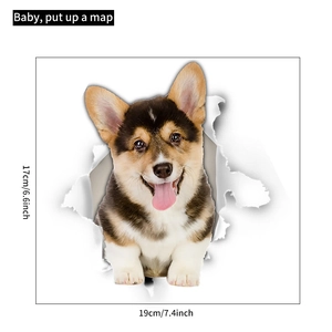Detailed view of creative 3D Corgi wall sticker with 17x19cm size dimensions shown