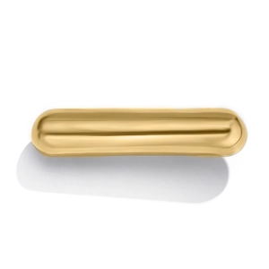 Detail view of the metallic gold geometric elastic hair tie with mirror polish finish
