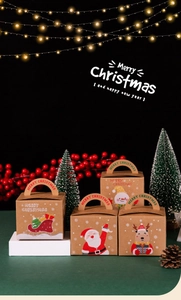 Kraft paper Christmas gift boxes with festive reindeer and Santa Claus illustrations