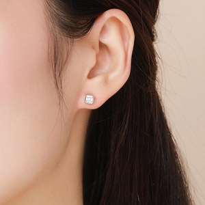 Elegance S925 sterling silver square cz stud earrings worn for minimalist style