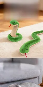Close-up of green corduroy pet toy snake showing durable fabric texture and soft flexibility