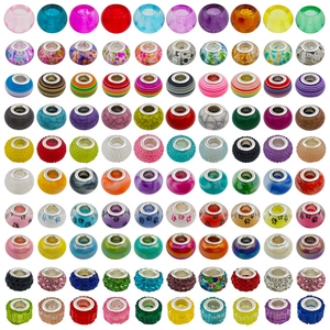 Large Hole Spacer Beads Resin Plastic Metal Core DIY Bracelet Making European Style Mixed Pattern Jewelry Findings