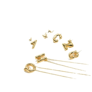 3D puffed initial letter pendant necklace in 14K gold plated finish for women