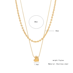 Detailed view of layered stainless steel necklace showing dimensions and weight metrics