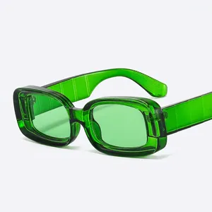 Chunky rectangular neon green translucent sunglasses with retro 3D painted frames for unisex