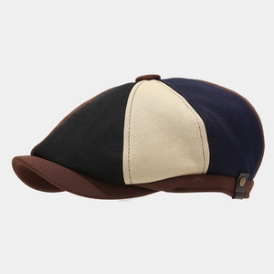British style patchwork beret with breathable mesh fabric and vintage metal side buckle