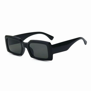 Modern square frame sunglasses in black finish with sleek dark grey lenses for women and men
